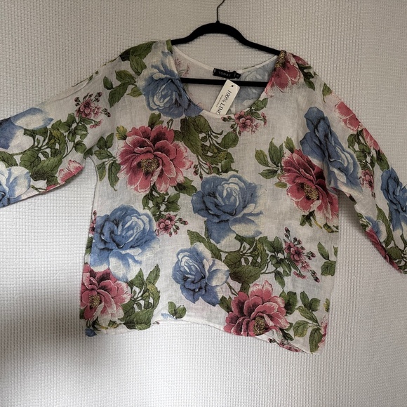 Linen Flowery Top/Blouse made in Italy - Picture 1 of 8